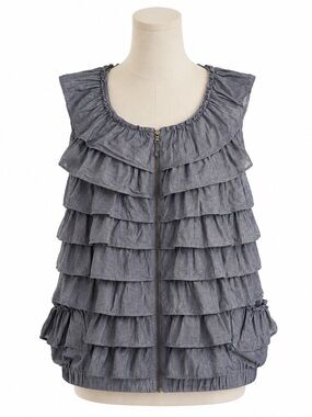 J.Crew Gray Ruffle Front Zip Sleeveless Jacket Top Size Medium